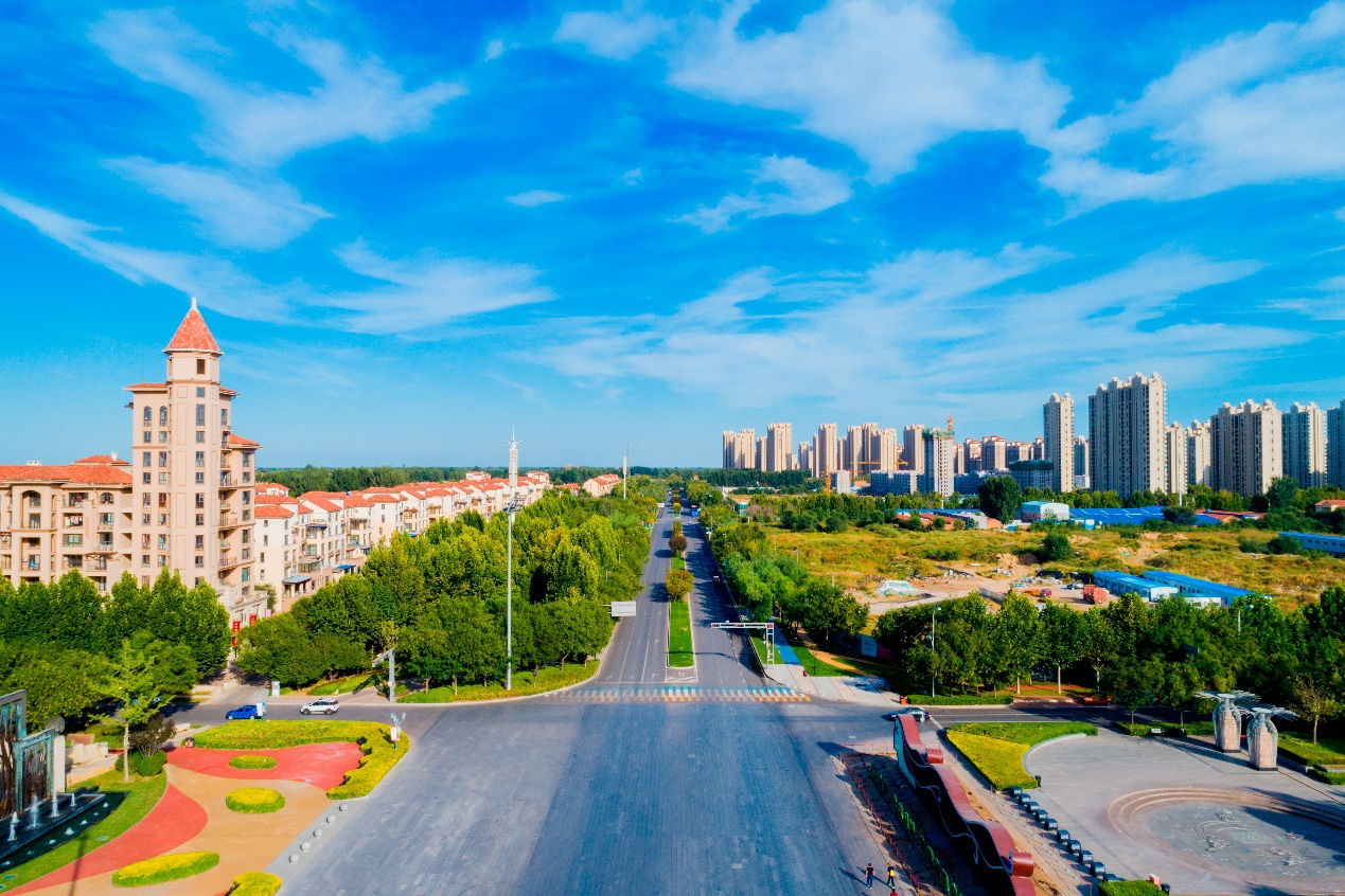 图：固安孔雀大道从西往东城市鸟瞰