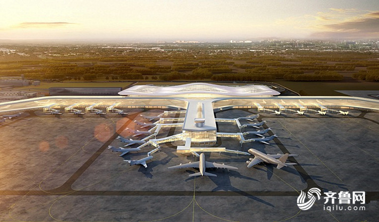 图/蓬莱国际机场二期工程航站楼空侧俯视效果图