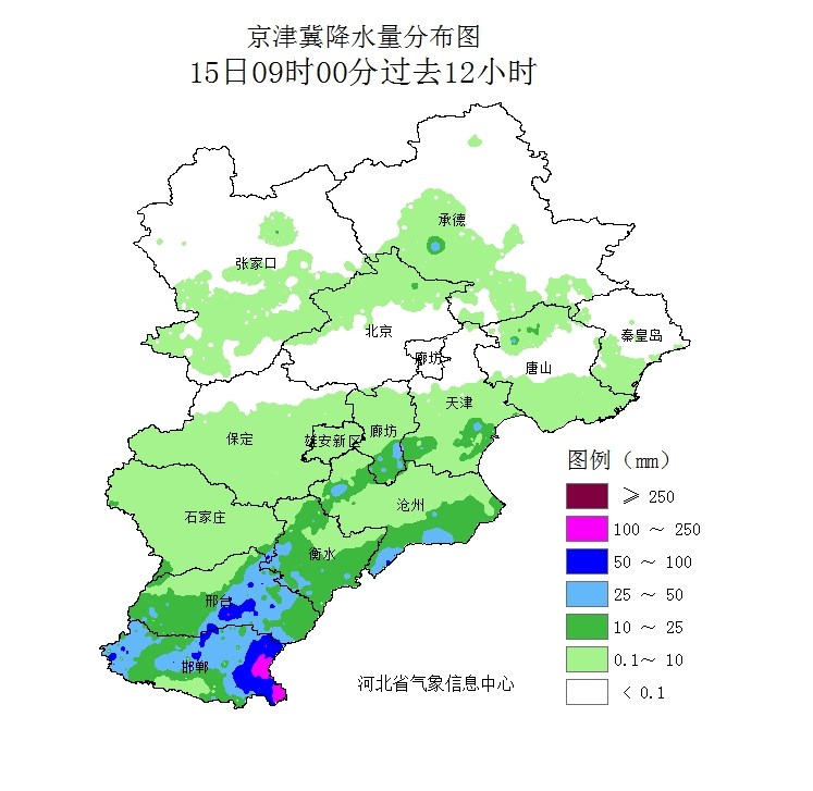 京津冀降水量分布图。沧州市气象台 供图