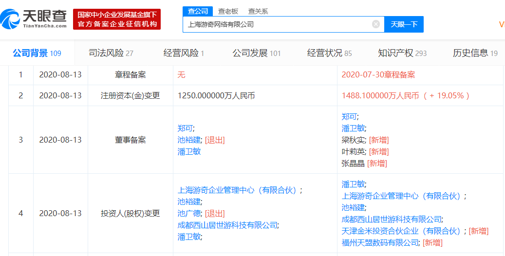小米关联公司入股上海游奇网络有限公司 持股比例8%