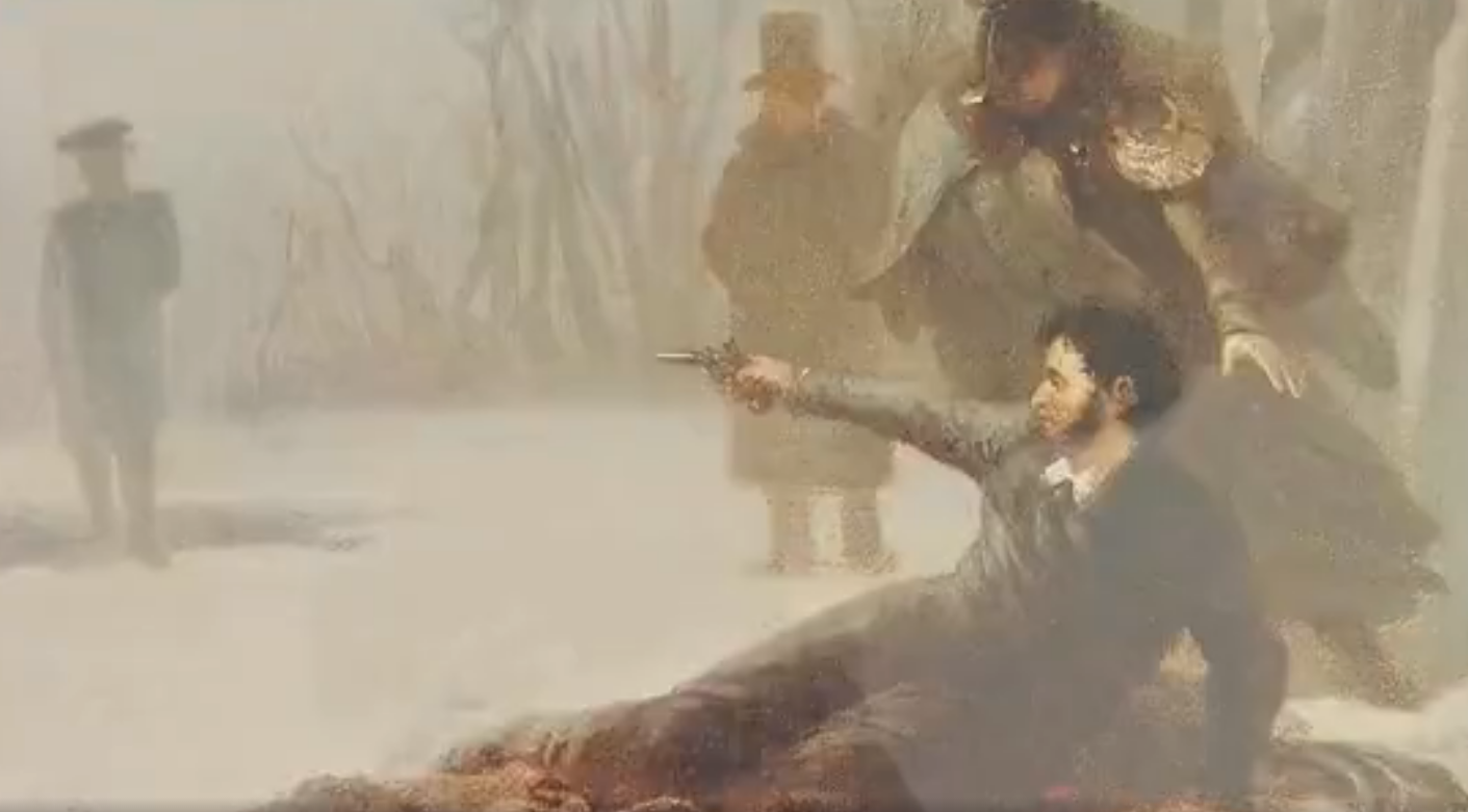 决斗中的普希金。