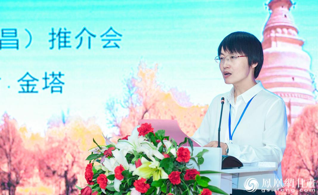 金塔县副县长柴艳梅现场推介金塔旅游资源及优惠政策 杨艺锴 摄