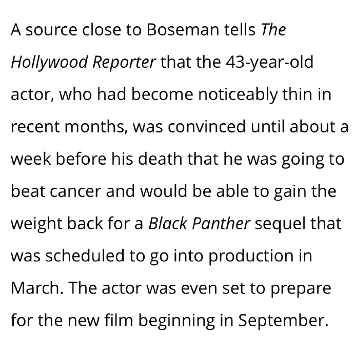 博斯曼去世前一周仍为《黑豹2》做准备，漫威暂无选角计划