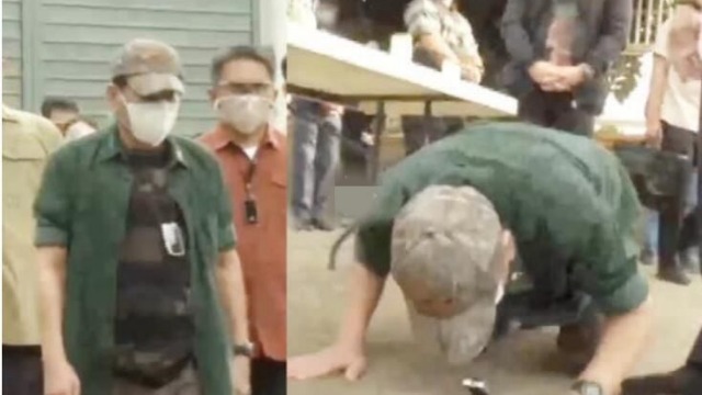 杜特尔特戴口罩跪地亲吻地面 为连环爆炸遇难者吊唁