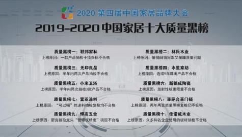 2019—2020中国家居十大质量黑榜：林氏木业联邦家私上榜