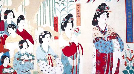 莫高窟130窟《都督夫人礼佛图》中展示了唐代女性的日常妆容和服饰
