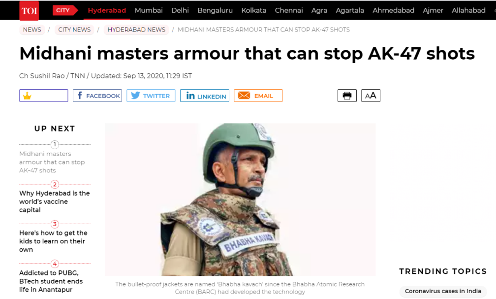 《印度时报》：合金公司掌握了可以阻止AK-47射击的盔甲