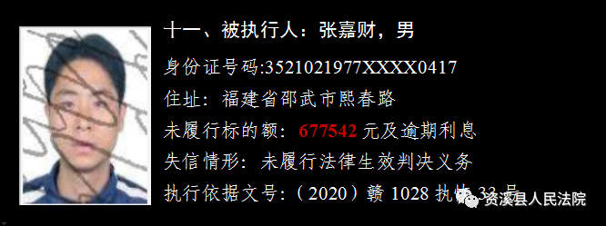 资溪实名曝光13名失信被执行人 照片住址全公开