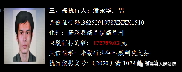 资溪实名曝光13名失信被执行人 照片住址全公开