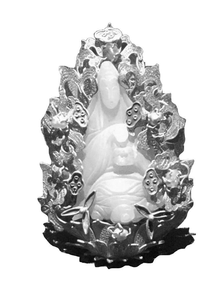 白衣寺塔出土的部分文物 金累丝嵌青玉抱子观音簪