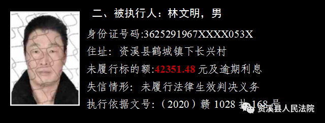 资溪实名曝光13名失信被执行人 照片住址全公开