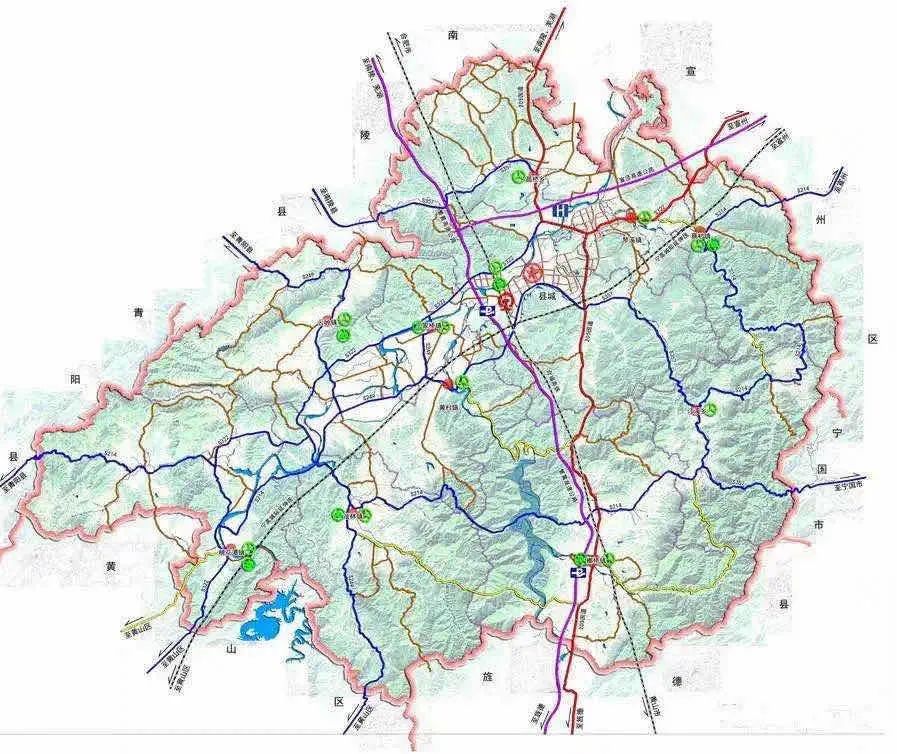 紫色的横线路就是宣泾高速公路 竖着的是芜黄高速公路