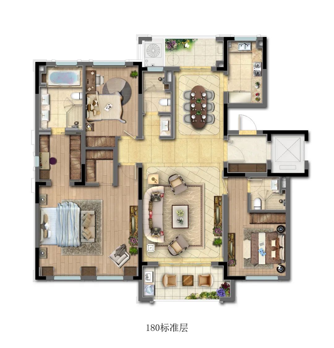 环陵路上最值得购买的大平层项目来了220㎡标准层户型图 这两个户型