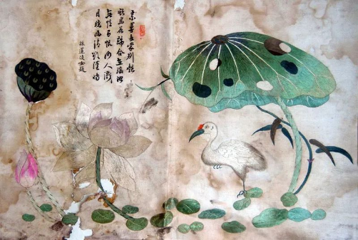 湘绣史上标志性的作品——《荷鹤图》