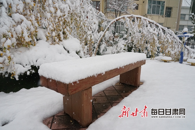 10月27日，临夏市迎来明显降雪，图为临夏州气象局内的雪景。（临夏州气象局许显鑫 摄）