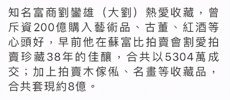 刘銮雄3幅画卖出4.5亿元！比买入时翻10倍多。甘比功不可没