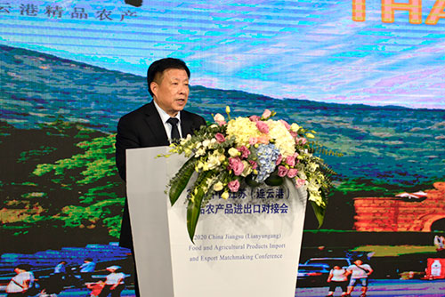 (连云港市市长方伟在对接会上作介绍 主办方供图)