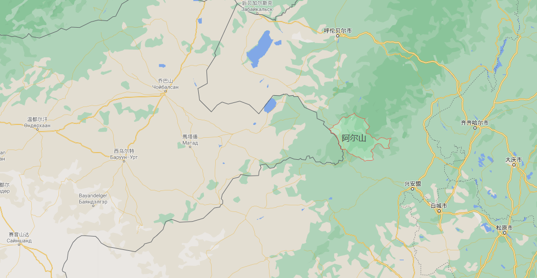 △阿尔山的地理位置/Google