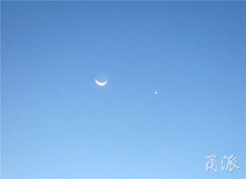 3——11月13日清晨5点50分,城区拍摄到的“金星合月”特写,残月与金星比肩升起,此时月亮已可见淡淡的鬼影.JPG