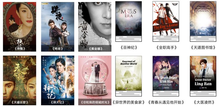 中国网络文学改编出海及英文翻译作品（部分）。