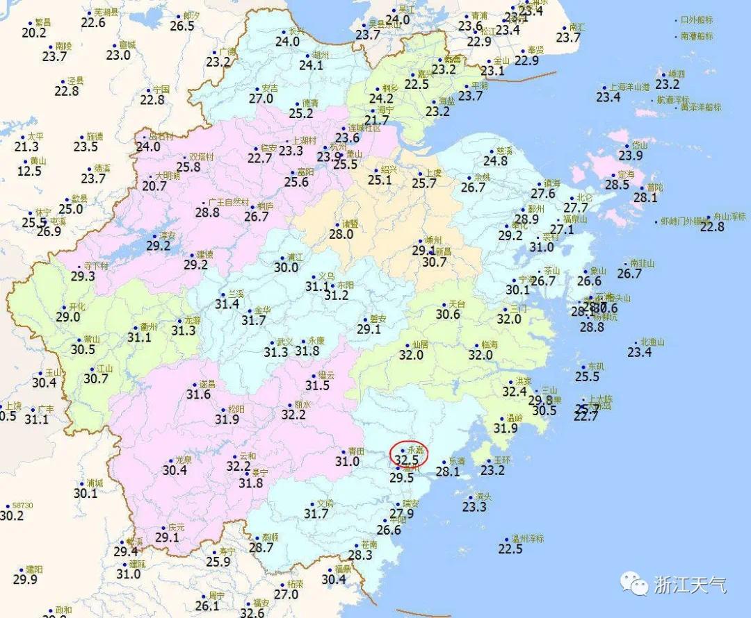 19日最高气温图（单位：℃）