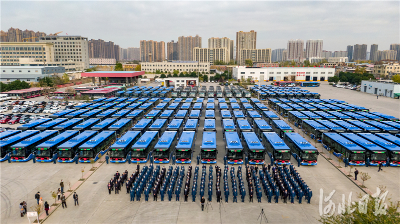 2020年11月20日上午，在石家庄市公交四公司停车场，238部“新能源公交车”整齐排列，正式上线运营。河北日报记者田明摄影报道