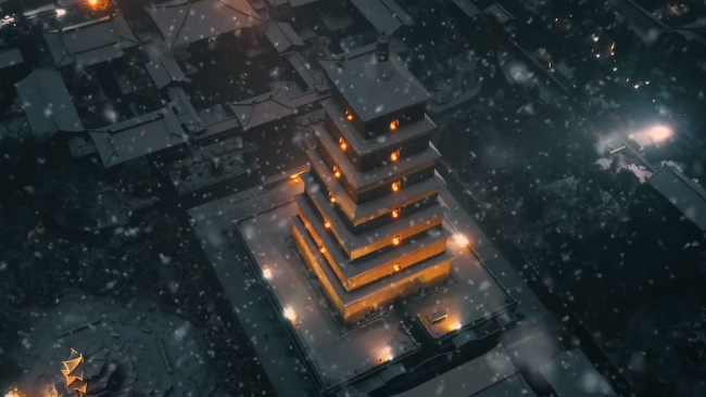 当西安下雪，古老的长安再现，航拍大雁塔夜景