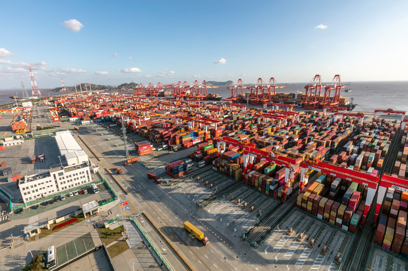 这是11月3日拍摄的上海洋山港集装箱码头。新华社记者 王翔 摄