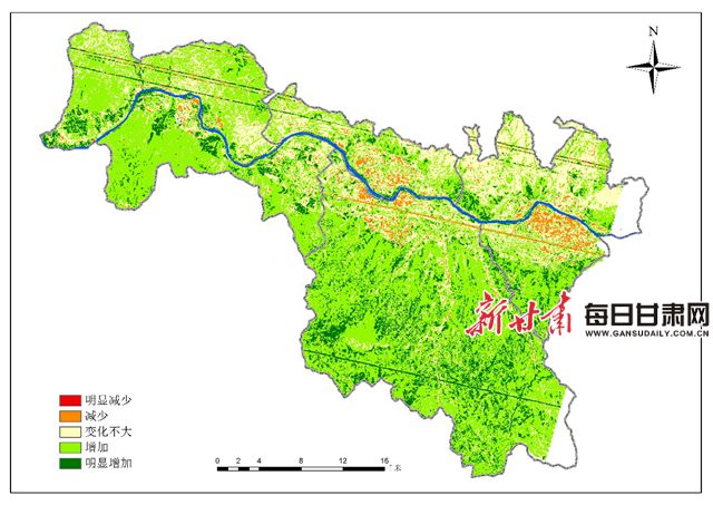 1977年与2020年黄河兰州段植被指数差值图