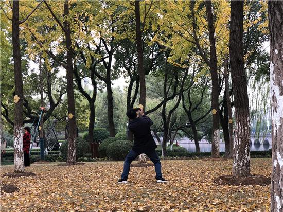 民众在院士林内拍照。林波 摄