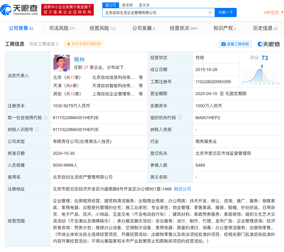 北京自如被爆强迫降租单方解约 其关联公司已被列为被执行人