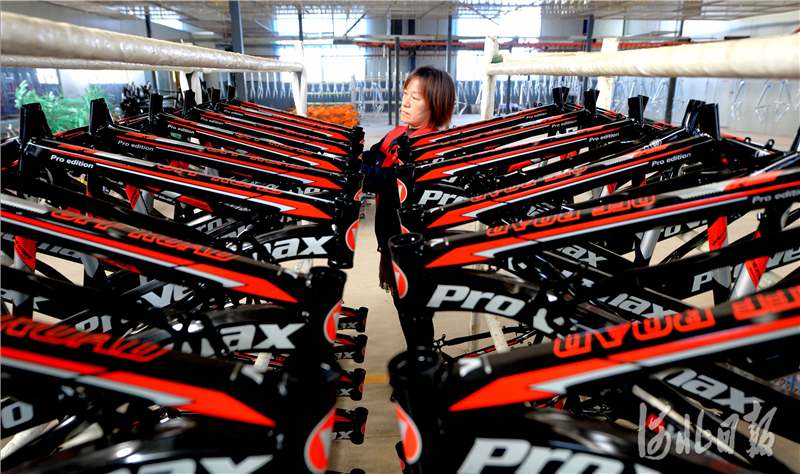 2020年11月20日，位于河北省邱县的河北天飞自行车制造有限公司的员工在组装自行车。河北日报记者杜柏桦摄影报道