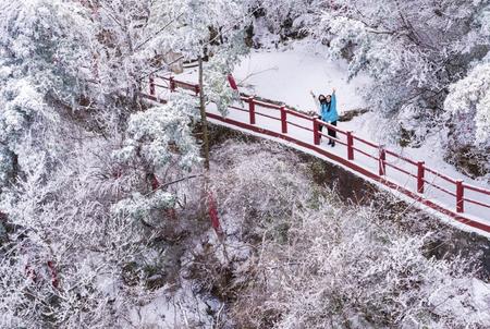 12月8日，游客在成县鸡峰山国家森林公园赏雪游玩。近日，成县境内高海拔山区普降大雪，位于县城西南15公里的鸡峰山国家森林公园雪景美不胜收。本报通讯员 陈争强 摄（陇南日报）
