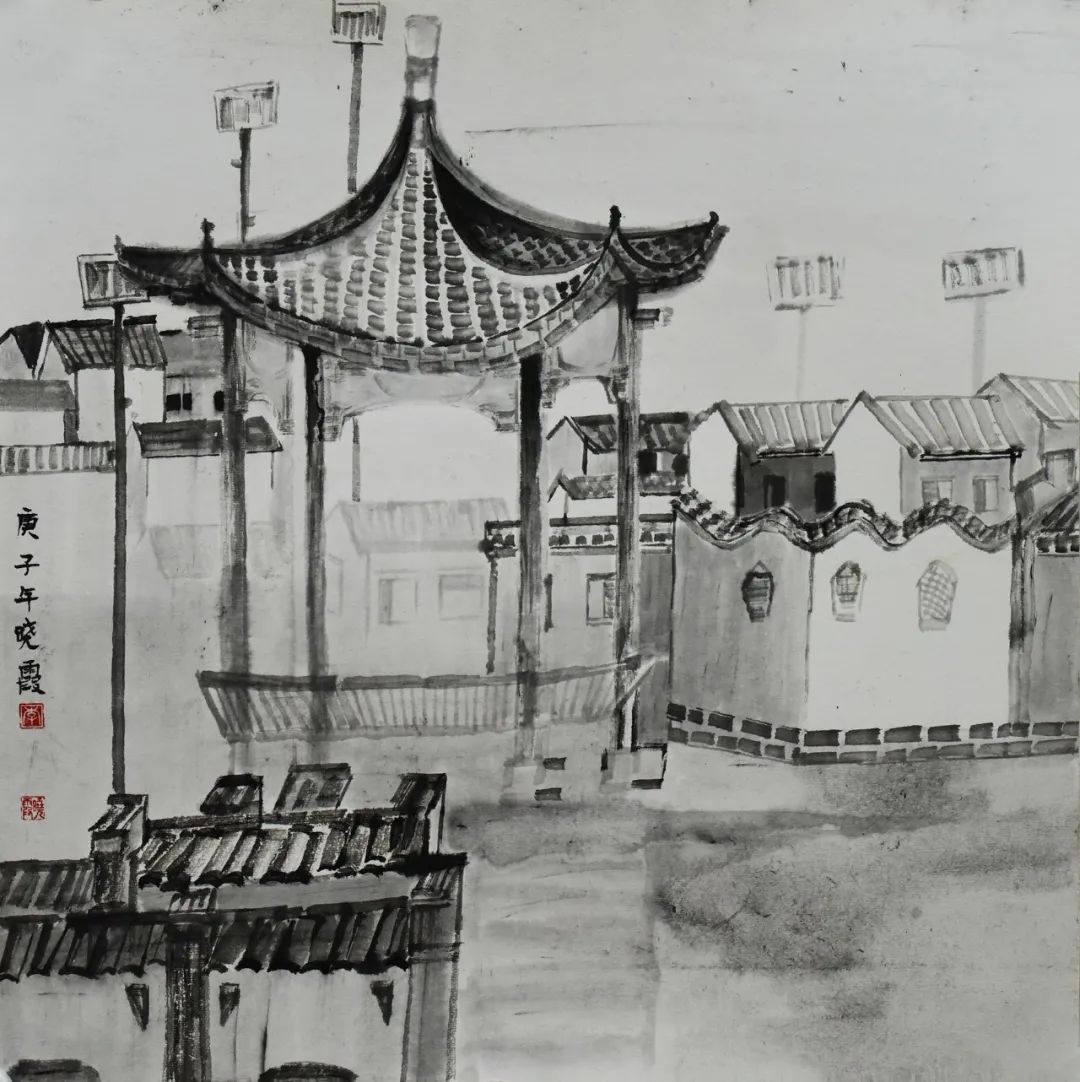 《新农村的凉亭》 李晓霞 作