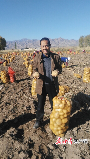 张寿拿着收获的马铃薯（张寿本人供图）