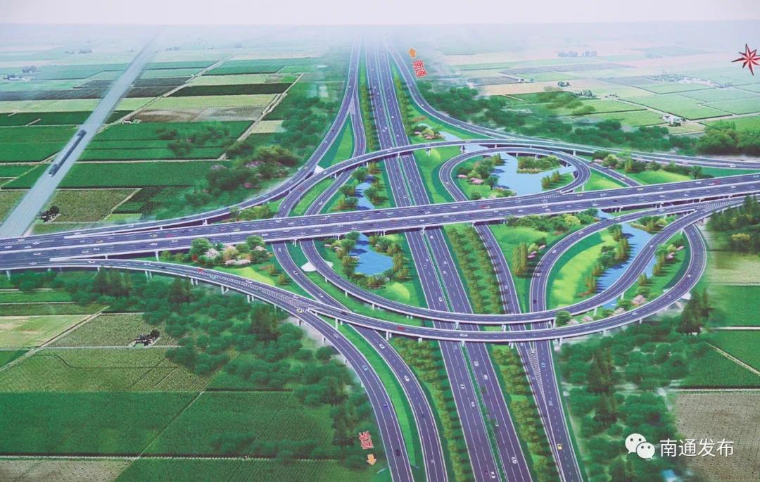 项目效果图工程起自海门区沿江高等级公路,向北依次跨越s336,沪陕高速