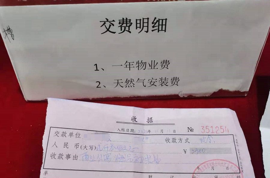 德化国际业主向天翔物业交纳的燃气初装费
