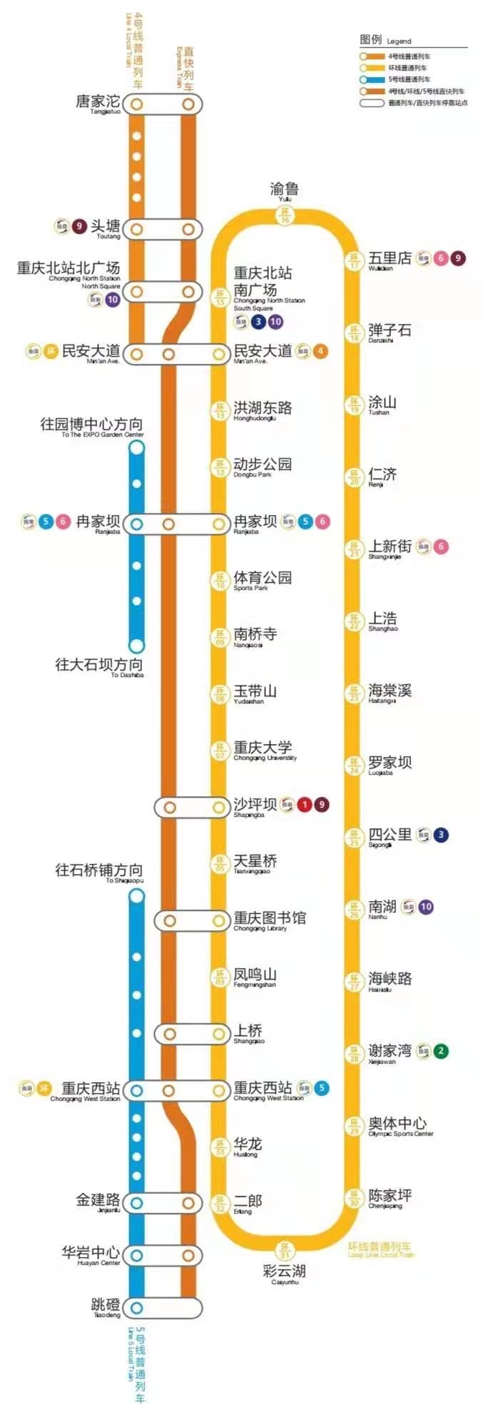 重庆轨道环线4号线5号线28日起三线互联互通