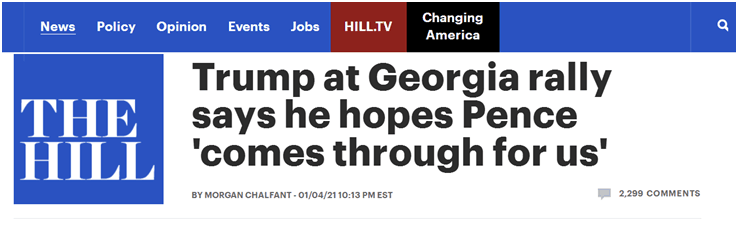 《国会山报》：特朗普在佐治亚州竞选集会上说他希望彭斯“帮助我们”