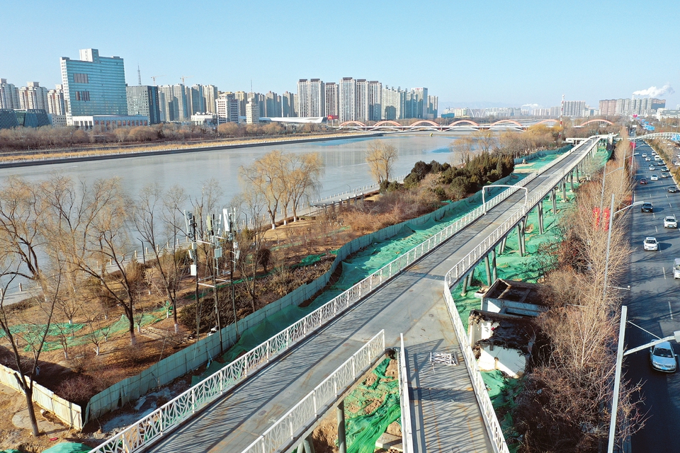 太原汾河景区自行车道主体完工