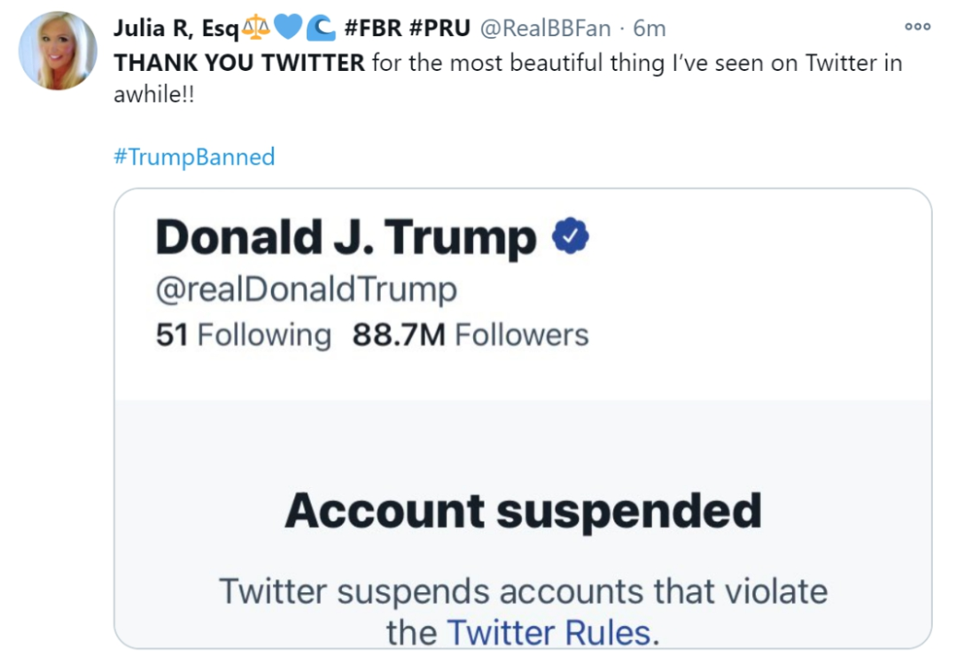 特朗普推特账号被"永久封停","谢谢你推特"迅速冲上热搜!