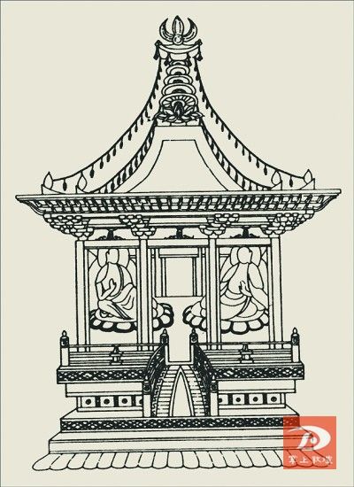 参与编纂《敦煌艺术大辞典》的孙儒僩先生绘制的莫高窟第237窟单层木塔图