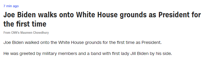 （CNN：拜登首次以美国总统身份步入白宫）