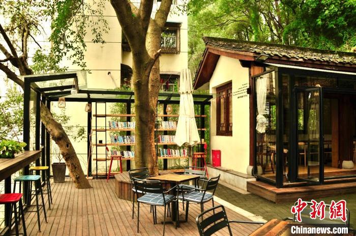 图为雅舍书院保留青砖瓦房原有建筑结构,环境清幽,背倚山林,书院露台