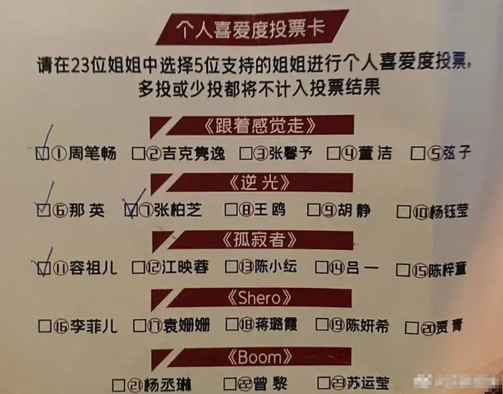 第三次公演投票卡,踢馆组表演曲目《boom》