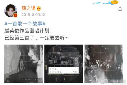 薛之谦曾发起赵英俊翻唱计划，每张歌曲封面都是黑白色