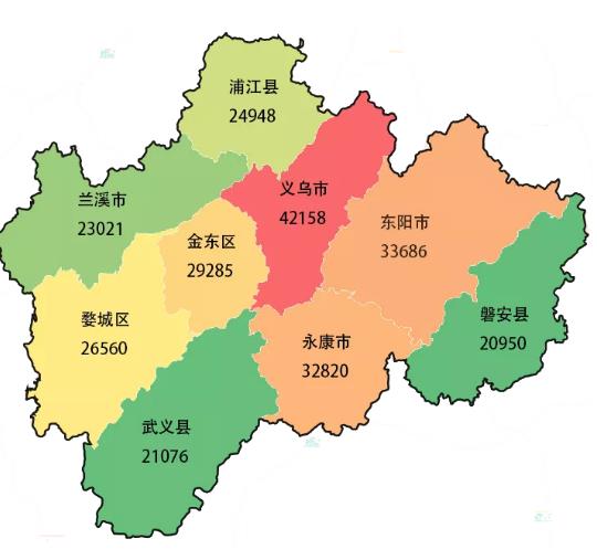 元)2020年金华市各县(市,区)城镇常住1金华收入五彩地图来了!