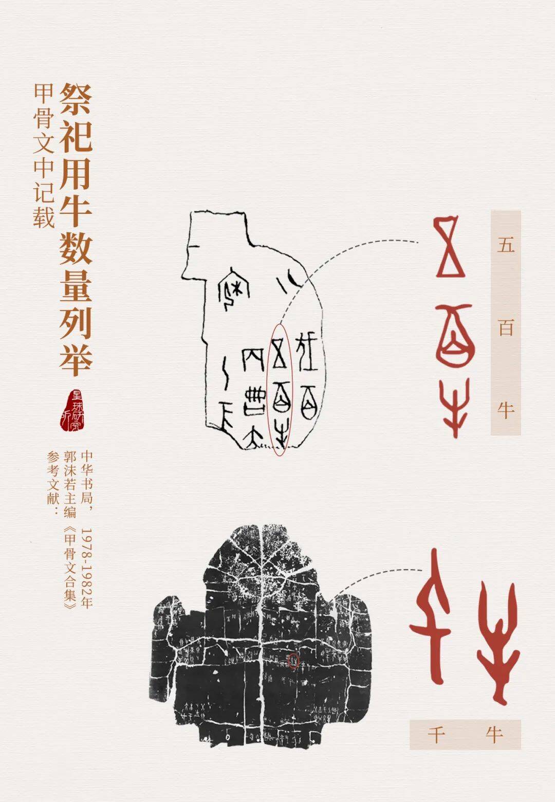 文化读书>文化资讯>正文(甲骨文中记载祭祀用牛数量列举,制图@罗