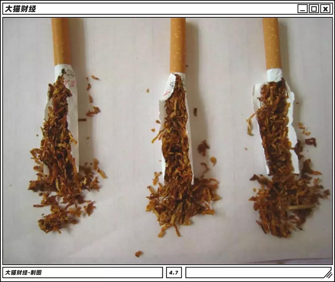 真烟的款式,用合成纸混合次等烟叶,经过化学调香加工,冒充原厂烟丝