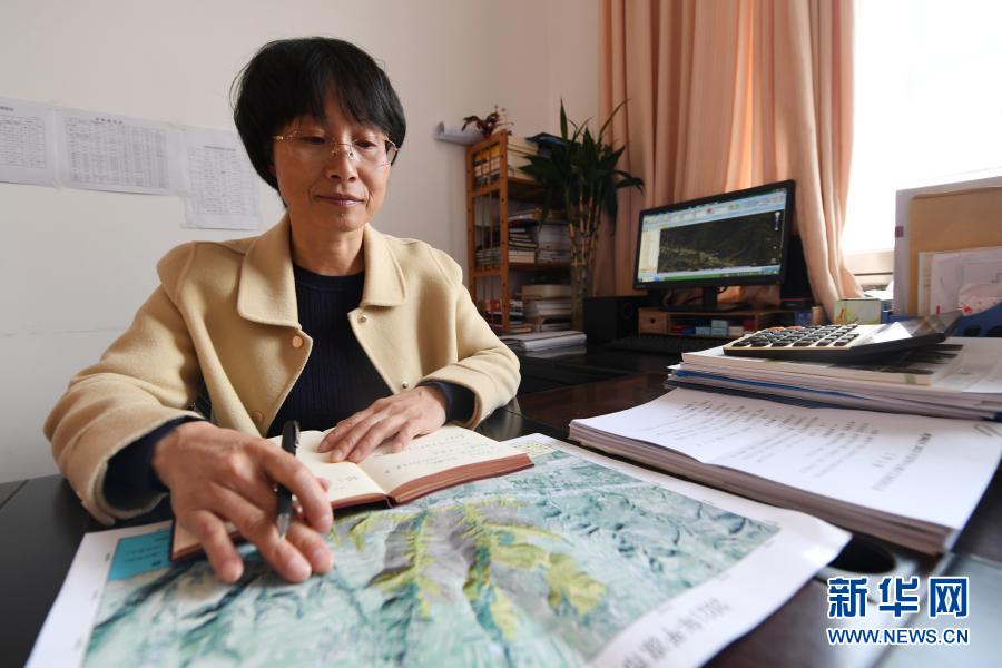 3月11日，在平凉市崆峒区林业技术工作站，张文玉研究植树造林计划。新华社记者 范培珅 摄